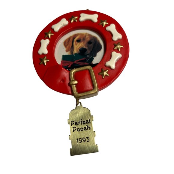 1993 Hallmark "Perfect Pooch" Red Dog Collar Photo Holder Ornament - Picture 2 of 12